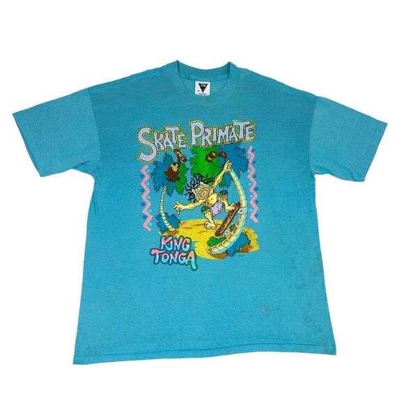 Vintage Skate Primate T-shirt XXL Blue King Tonga Skateboard Single Stitch - Picture 1 of 10
